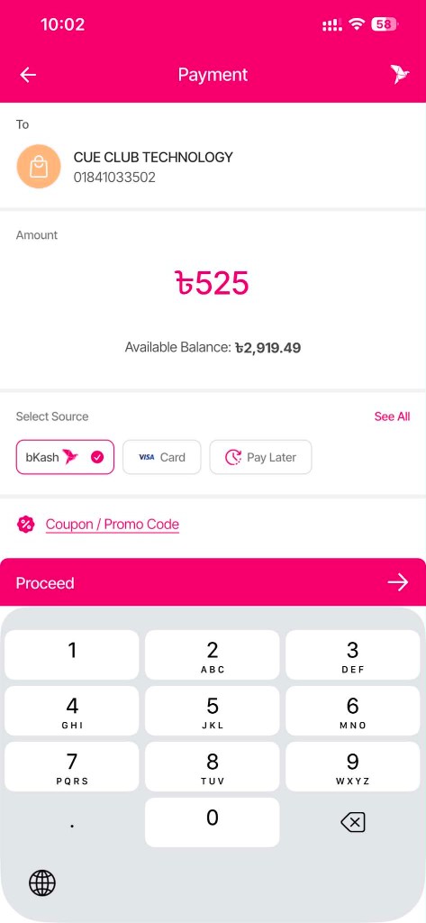 bKash payment screen for entering the bill amount